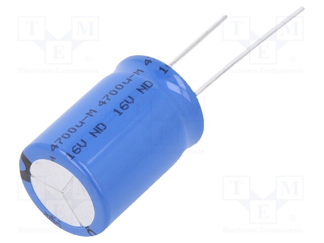 Capacitor: electrolytic; 4.7mF; 16VDC; Ø18x25mm; Pitch: 7.5mm; ±20%