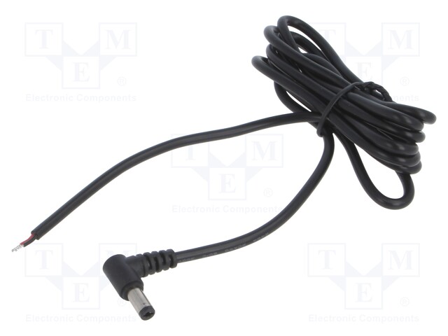 Cable; 2x0.5mm2; DC 5,5/2,5 plug; angled; black; 1.5m; -20÷80°C