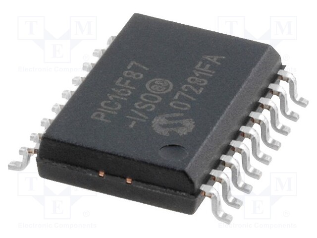 IC: PIC microcontroller; Memory: 7kB; SRAM: 368B; EEPROM: 256B; SMD