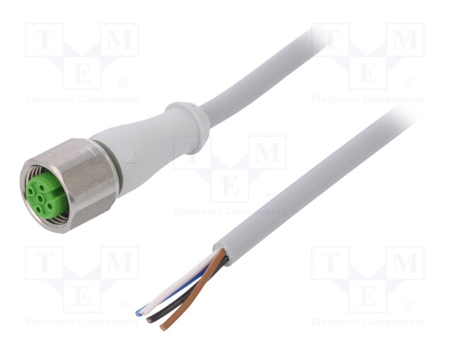 Connection lead; M12; PIN: 4; straight; 5m; plug; 250VAC; -25÷80°C