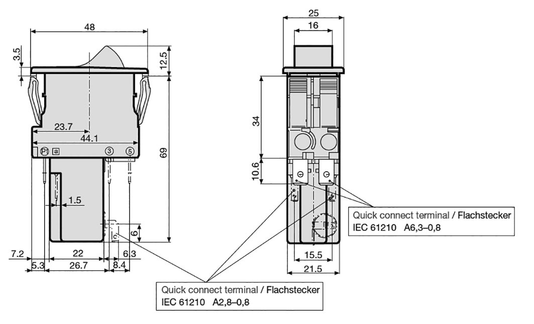 Circuit breaker; Urated: 240VAC; 60VDC; 2.8A; DPST; Poles: 2; 35g