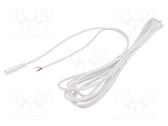 Cable; wires,DC 5,5/2,5 socket; straight; 1mm2; white; 5m