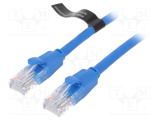 Patch cord; UTP; 6; CCA; PVC; blue; 5m; RJ45 plug,both sides; 26AWG