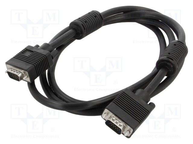 Cable; D-Sub 15pin HD plug,both sides; black; 1.8m; Øcable: 8mm