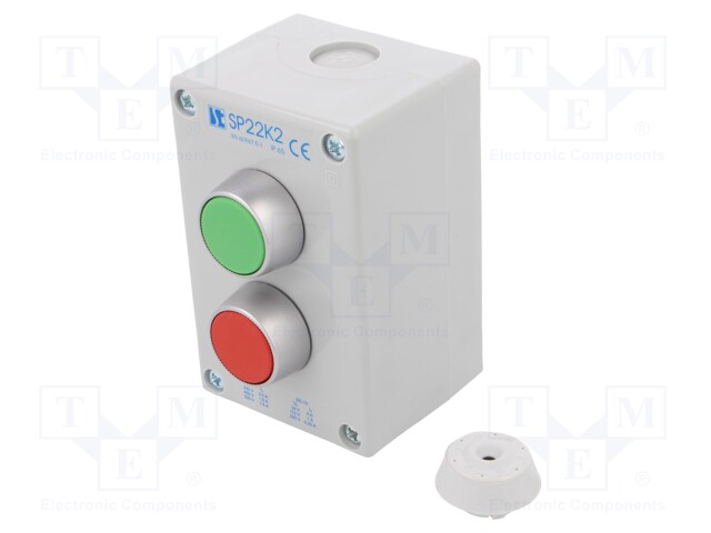 NC + NO; green/red; Illumin: none; IP65; Pushbutton: flat; -25÷70°C