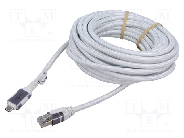 Cable; USB 3.1; RJ45 plug,USB C plug; nickel plated; 5m; white