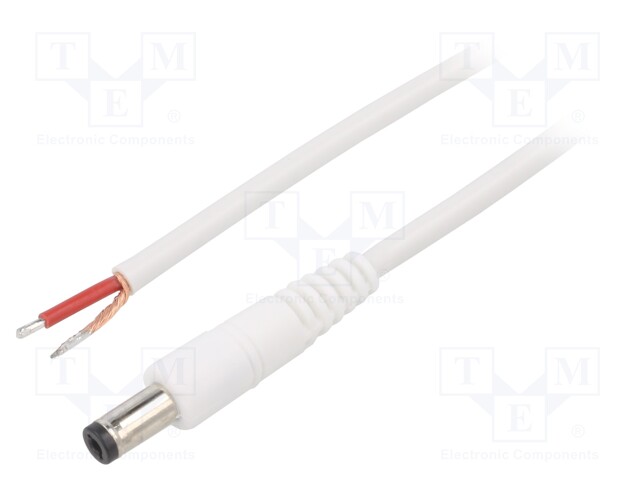 Cable; wires,DC 5,5/2,1 plug; angled; 1mm2; white; 1.5m; -20÷70°C