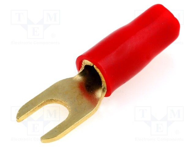 Terminal: fork; M4; 6mm2; gold-plated; insulated; red