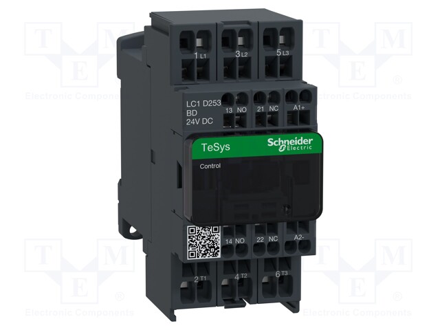 Relay Contactor, TeSys D Series, 3PST-NO, 3P, 25 A at 440 VAC, 15 kW at 690 VAC