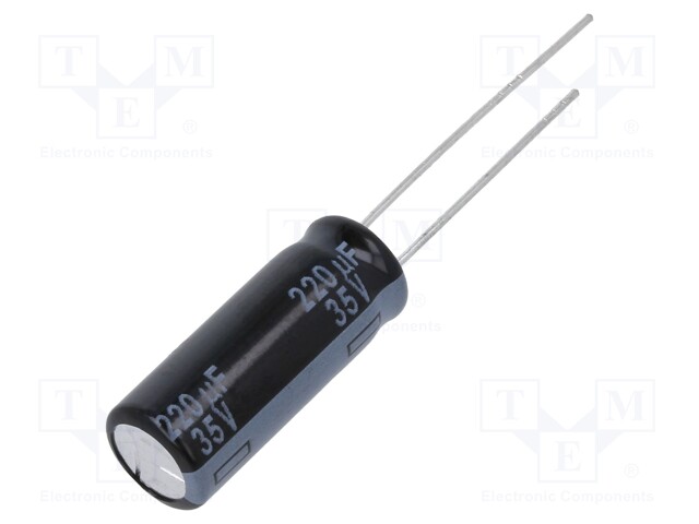 Capacitor: electrolytic; THT; 220uF; 35VDC; Ø8x20mm; Pitch: 5mm