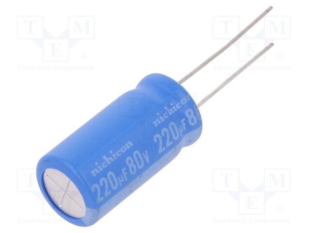 Capacitor: electrolytic; THT; 220uF; 80VDC; Ø12.5x25mm; Pitch: 5mm