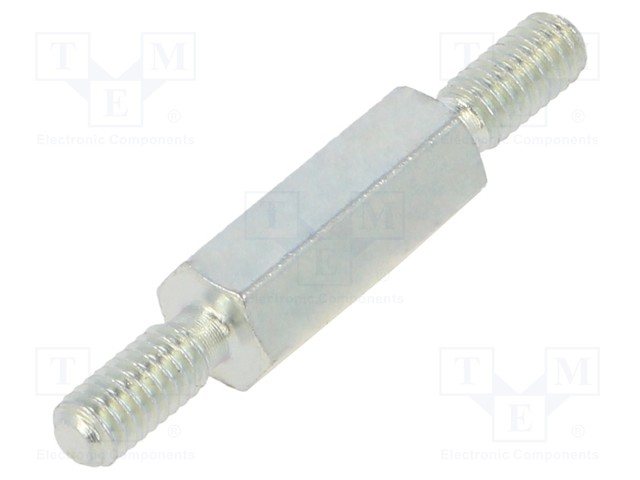 Screwed spacer sleeve; 10mm; Ext.thread: M2,5; hexagonal; steel