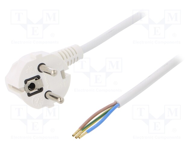 Cable; SCHUKO plug,CEE 7/7 (E/F) plug angled,wires; 1.5m; white