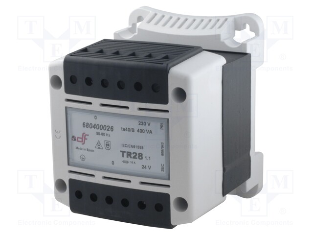 Transformer: safety; 400VA; 230VAC; 24V; IP20; Mounting: DIN; 5.5kg