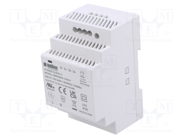 Power supply: switched-mode; for DIN rail; 60W; 12VDC; 4.5A; 3kV