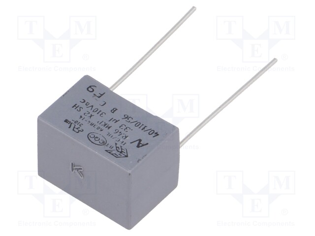 Capacitor: polypropylene; X2; 330nF; 15mm; ±10%; 18x13x12mm; 310VAC