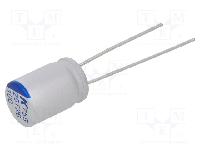 Capacitor: polymer; 100uF; 25VDC; ESR: 25mΩ; A755; THT; ±20%; 5000h