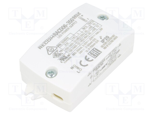 Power supply: switched-mode; LED; 6W; 3÷22VDC; 350mA; 90÷264VAC