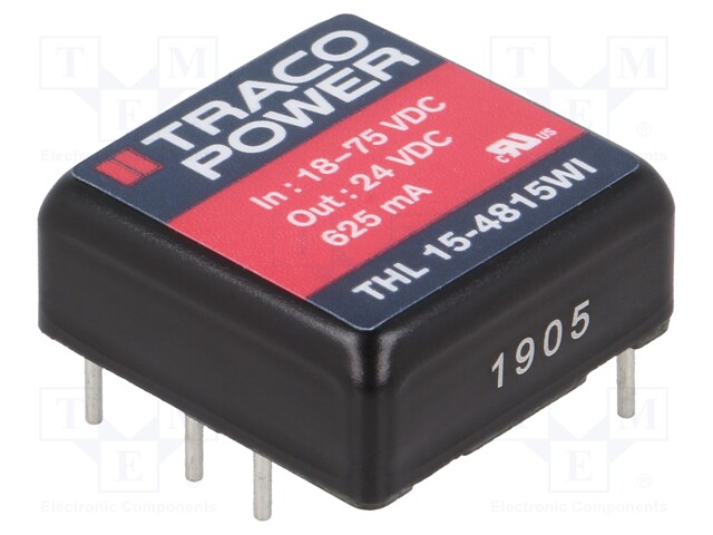 Converter: DC/DC; 15W; Uin: 18÷75V; 24VDC; Iout: 625mA; 1"x1"; 15g