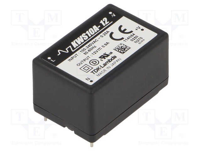 Converter: AC/DC; 10.8W; Uout: 12VDC; Iout: 900mA; 80÷81%; 85÷265VAC