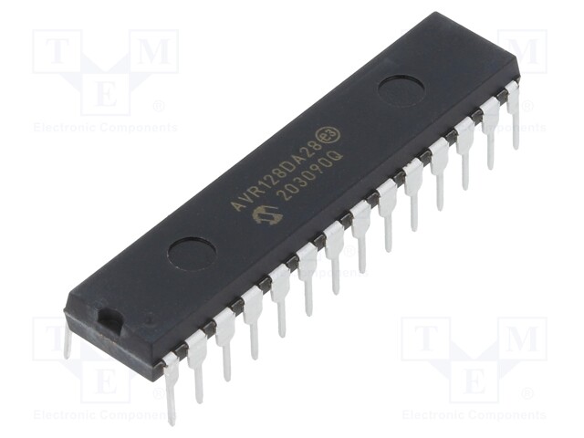 AVR microcontroller; EEPROM: 512B; SRAM: 16kB; Flash: 128kB; DIP28