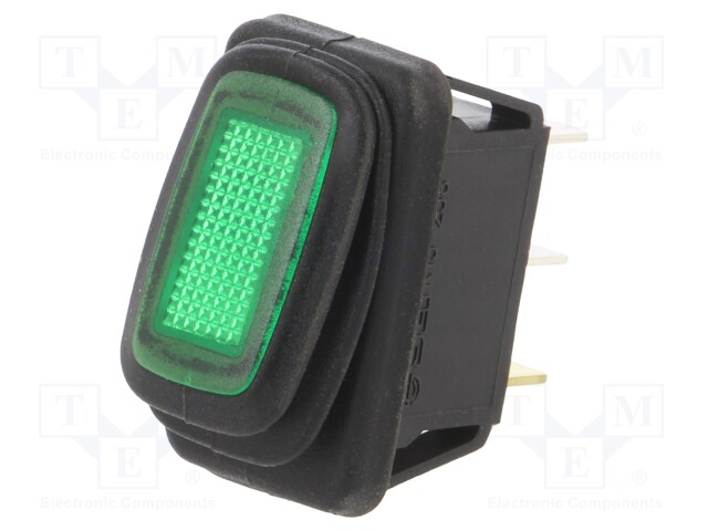 ROCKER; SPST; Pos: 2; OFF-ON; 16A/12VDC; green; IP65; Rcont max: 50mΩ