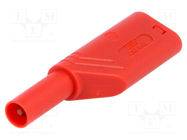 Plug; 4mm banana; 24A; 1kVDC; red; with 4mm axial socket; 3mΩ