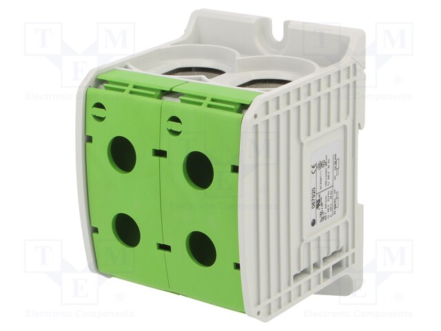 Splice terminal: rail; STB; 300mm2; ways: 1; terminals: 4; green