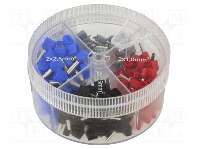 Kit: bootlace ferrules; insulated,double; black,red,blue,grey