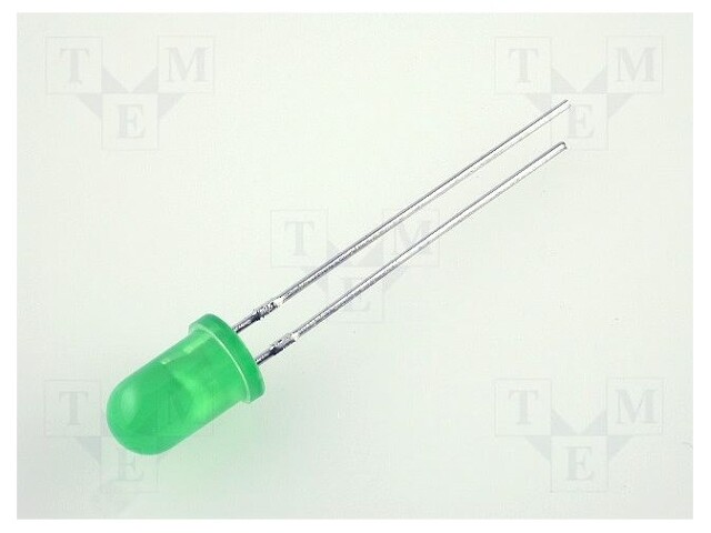 LED; 5mm; green; 20÷60mcd; 60°; Front: convex