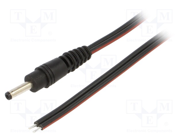 Cable; wires,DC 1,3/3,5 plug; straight; 0.75mm2; black; 0.5m