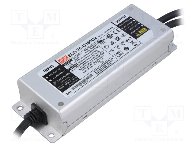 Power supply: switched-mode; LED; 74.9W; 107÷214VDC; 350mA; IP67