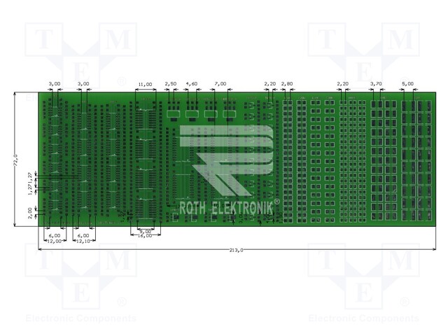 PCB, Solder Exercise, Epoxy Fibreglass, 72 mm, 213 mm