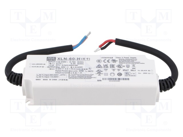 Power supply: switching; LED; 60W; IP67; XLN-60; -25÷90°C; OUT: 1