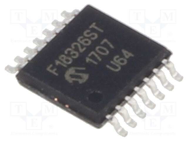 PIC microcontroller; Memory: 26kB; SRAM: 2048B; EEPROM: 256B; SMD