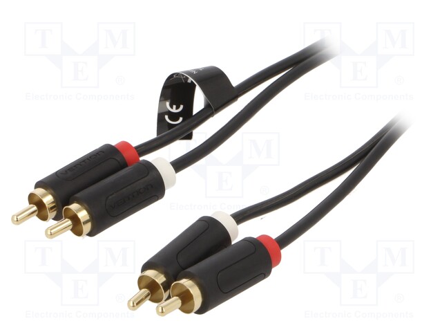 Cable; RCA plug x2,both sides; 5m; Plating: gold-plated; black