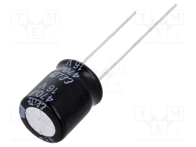 Capacitor: electrolytic; THT; 470uF; 16VDC; Ø10x12.5mm; Pitch: 5mm