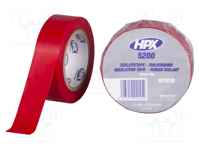 Tape: electrical insulating; W: 19mm; L: 10m; D: 0.15mm; red; rubber