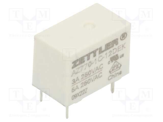 Relay: electromagnetic; SPDT; Ucoil: 12VDC; 3A/250VAC; 3A/30VDC; 5A