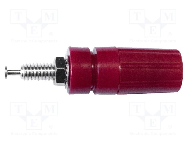 Socket; 4mm banana; 15A; 2.5kV; red; nickel plated; panel