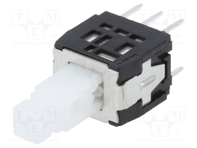 Switch: push-button; Pos: 2; DPDT; 0.1A/30VDC; Leads: for PCB