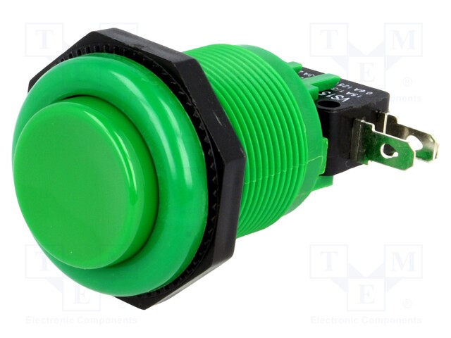 Switch: push-button; Pos: 2; SPDT; 10A/250VDC; green; Illumin: none