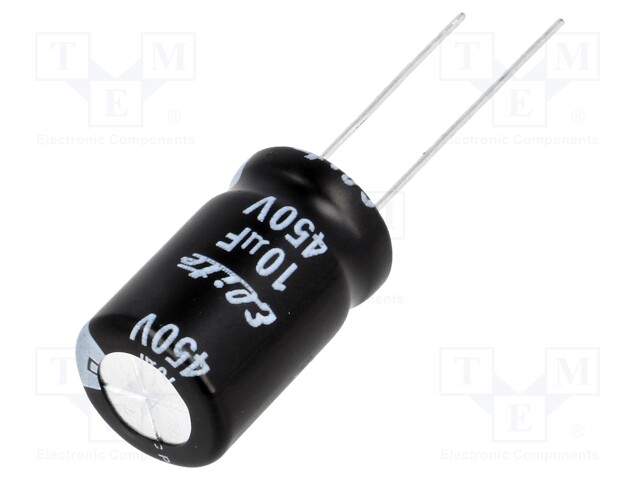 Capacitor: electrolytic; THT; 10uF; 450VDC; Ø12.5x20mm; Pitch: 5mm