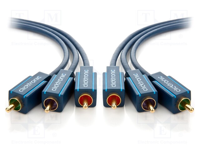 Cable; RCA plug x3,both sides; 15m; Plating: gold-plated; blue