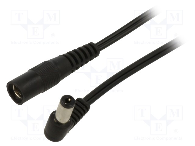 Cable; DC 5,5/2,1 plug,DC 5,5/2,1 socket; angled; 0.5mm2; black