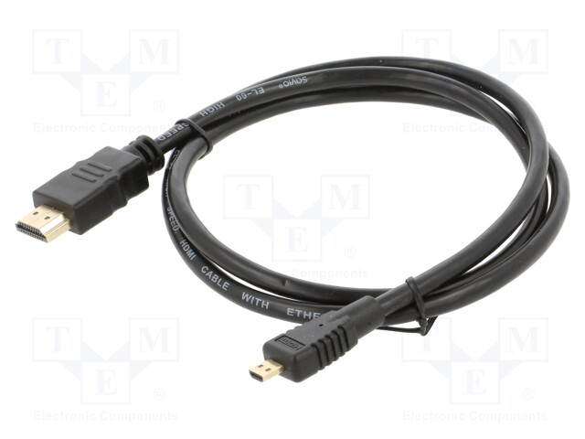 Cable; HDMI 1.4; HDMI plug,micro HDMI plug; Len: 1m; black; 32AWG