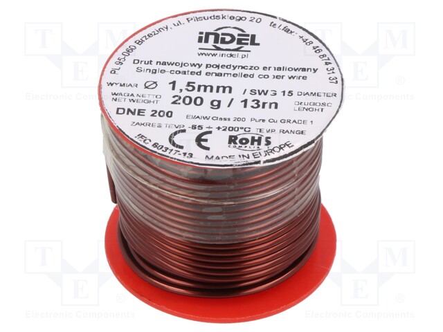 Coil wire; single coated enamelled; 1.5mm; 200g; -65÷200°C