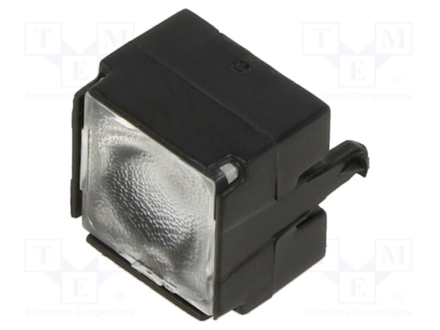 LED lens; square; transparent; Mounting: clip; Colour: black; 7.5mm