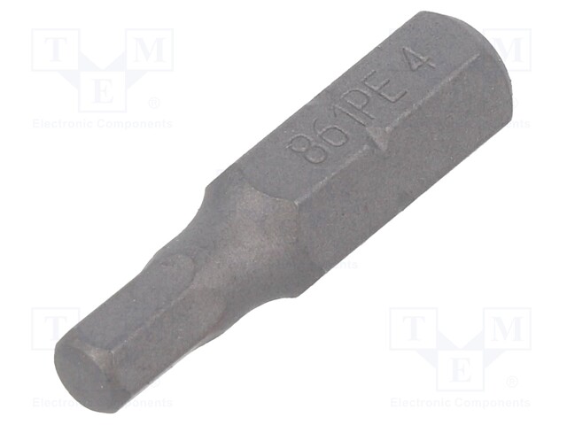 Screwdriver bit; Allen hex key; HEX 4mm; Overall len: 25mm