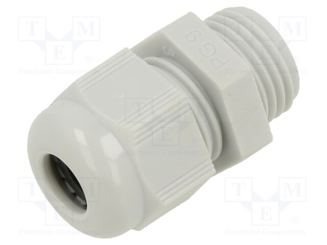 Cable gland; without nut; PG9; IP68; Mat: polyamide; light grey